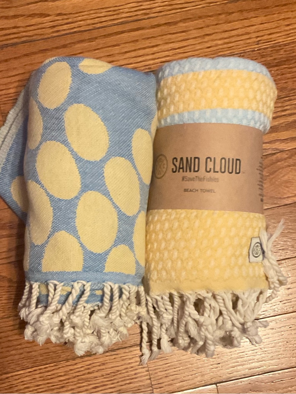 2 New Sand Cloud Beach Turkish Towels, Yellow & Light Blue Beach